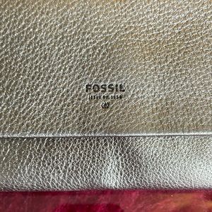 FOSSIL LEATHER JEWELRY ROLL TRAVEL JEWELRY CASE SILVER COWHIDE LEATHER SNAPS